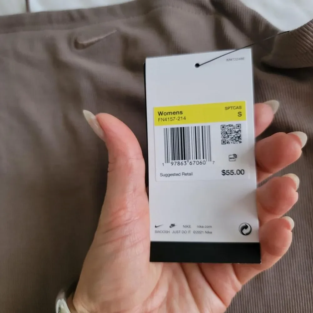 NWT NIKE women's mini-rib stretch tank dress in taupe brown, size small.